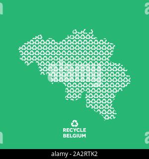 Belgium map made from recycling symbol. Environmental concept Stock Vector