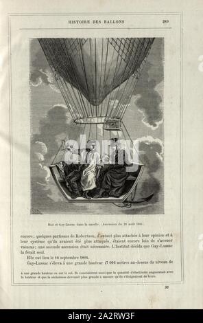 Jean-Baptiste Biot and Joseph Louis Gay-Lussac on a Balloon Flight on August 20, 1804, Signed: H. R, Renard, Fig. 51, p. 289 Stock Photo