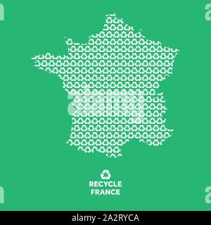 France map made from recycling symbol. Environmental concept Stock Vector