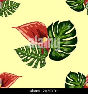 Seamless pattern with pink and purple calla lilies, illustration. Stock Vector