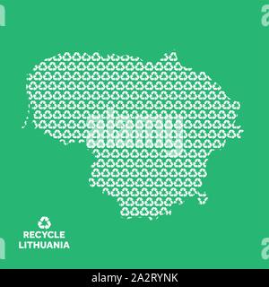 Lithuania map made from recycling symbol. Environmental concept Stock Vector