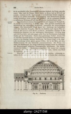 Pantheon, Cross section of the Pantheon in Rome, Fig. 60, p. 108, Wilhelm Lübke: Geschichte der Architektur von den ältesten Zeiten bis auf die Gegenwart. Leipzig: Verlag von Emil Graul, 1855 Stock Photo