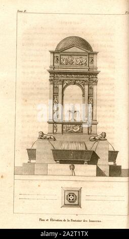 Plan and elevation of the Innocens Fountain, Fontaine des Innocents in Paris, Pl. 18, after p. 80, p. 119, J. G. Legrand; C. P. Landon: Description de Paris et de ses édifices: avec un précis historique et des observations sur le caractère de leur architecture, et sur les principaux objets d'art et de curiosité qu'ils renferment. Seconde édition, corrigée avec soin dans toutes ses Parties, et considérablement augmentée. Bd. 2. Paris. Strasbourg. Treuttel et Würtz, 1818 Stock Photo