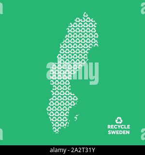 Sweden map made from recycling symbol. Environmental concept Stock Vector