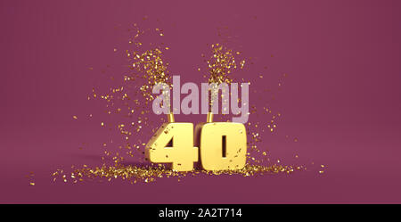 40th anniversary golden letters on purple background - 3D rendering Stock Photo