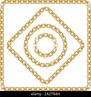 Precious Chains with a White Background. Luxury Square and Circle Golden Chains Vector Illustration. Ready for Textile Print. Set 12. Stock Vector