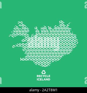 Iceland map made from recycling symbol. Environmental concept Stock Vector