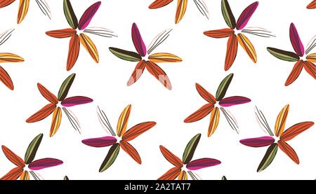 Beautiful lily flowers on white background. Seamless floral pattern. Design for fabric, wallpaper, wrapping paper. Patch for textile prints. Stock Vector