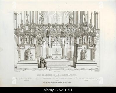 Jube of the church of the Madeleine in Troyes. France, Lettner in the church Sainte-Madeleine in Troyes, signed: J. Jourdan del, J. Bury sculp, Pl., 71, Jourdan, Jean Marie (del.); Bury, Jean Baptiste Marie (sc.), 1853, Jules Gailhabaud: Monuments anciens et modernes: collection formant une histoire de l'architecture des différents peuples à toutes les époques. Paris: Librairie de Firmin Didot frères, 1853 Stock Photo