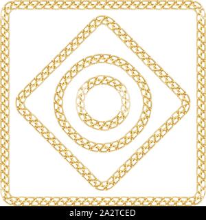 Precious Chains with a White Background. Luxury Square and Circle Golden Chains Vector Illustration. Ready for Textile Print. Set 13. Stock Vector