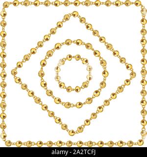Precious Chains with a White Background. Luxury Square and Circle Golden Chains Vector Illustration. Ready for Textile Print. Set 12. Stock Vector