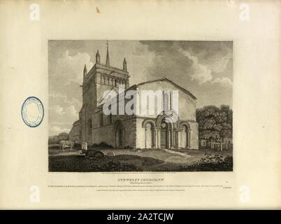 Stewkley Church, N. W. Buckinghamshire, Parish Church of St Michael and All Angels in Stewkley, signed: Engraved by B. Howlett from a Drawing by W. Alexander, Fig. 1, according to S. II, Alexander, Willisam (Drawing); Howlett, Bartholomew (engr.), 1812, John Britton: The architectural antiquities of Great Britain: represented and illustrated in a series of views, elevations, plans, sections and details of various ancient English edifices: with historical and descriptive accounts of each. Bd. 2. London: J. Taylor, 1807-1826