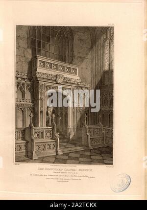 The Beauchamp Chapel: Warwick, View of the Entrance Door-way, Beauchamp Chapel Entrance, Collegiate Church of St Mary, Warwick, signed: C. Wild del, Woolnoth, sc, Published by Longman & Co, Fig. 6, Pl. III, to p. 16, Wild, C. (del.); Woolnoth, William (sc.); Longman & Co. (published), 1812, John Britton: The architectural antiquities of Great Britain: represented and illustrated in a series of views, elevations, plans, sections and details of various ancient English edifices: with historical and descriptive accounts of each. Bd. 4. London: J. Taylor, 1807-1826 Stock Photo