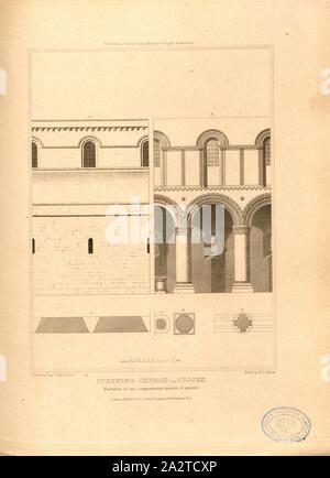 Steyning Church, Sussex, elevation of one compartment, interior, St Andrew's Church in Steyning, Sussex, signed: Drawn by John Carter; Etch'd by H. Le Keux, Published by Longman & Co, Fig. 22, after p. 260, Carter, John (drawing); Keux, Henry Le (etching); Longman & Co. (published), 1818, John Britton: The architectural antiquities of Great Britain: represented and illustrated in a series of views, elevations, plans, sections and details of various ancient English edifices: with historical and descriptive accounts of each. Bd. 5. London: J. Taylor, 1807-1826 Stock Photo