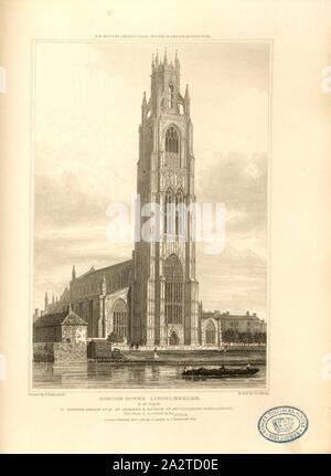 Boston Tower Lincolnshire, n. w. view, St Botolph Church in Boston, Lincolnshire, signed: Drawn by A. Pugin; Etch'd by J. Le Keux; Published by Longman & Co, Fig. 64, p. 260, Pugin, Augustus Charles (drawing); Keux, John Le (etching); Longman & Co. (published), 1822, John Britton: The architectural antiquities of Great Britain: represented and illustrated in a series of views, elevations, plans, sections and details of various ancient English edifices: with historical and descriptive accounts of each. Bd. 5. London: J. Taylor, 1807-1826 Stock Photo