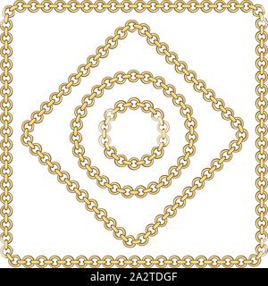 Precious Chains with a White Background. Luxury Square and Circle Golden Chains Vector Illustration. Ready for Textile Print. Set 2. Stock Vector