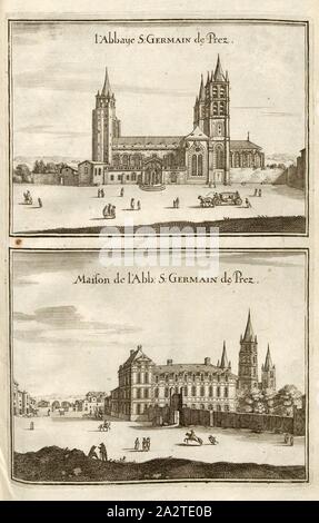 The Abbey S. Germain de Prez and House of the Abbey S. Germain de Prez, Saint-Germain-des-Prés church and abbey in Paris, Fig. 23, p. 64, Martin Zeiller: Topographia Galliae, oder, Beschreibung und Contrafaitung der vornehmbsten und bekantisten Oerter in dem mächtigen und grossen Königreich Franckreich: beedes auss eygner Erfahrung und den besten und berühmbtesten Scribenten so in underschiedlichen Spraachen davon aussgangen seyn auch auss erlangten Bericht- und Relationen von etlichen Jahren hero zusammengetragen in richtige Ordnung gebracht und auff begehren zum Druck verfertiget. Bd. 1 Stock Photo