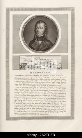 Macdonald, general-in-chief of the armies of Naples and Graubünden, Portrait of Étienne Jacques Joseph Alexandre MacDonald, signed: J. D.B., Fig. 58, p. 9 (Constitution de la République), Duplessi Bertaux, Jean, Collection complète des tableaux historiques de la Révolution française en trois volumes [...]. Bd. 3. A Paris: chez Auber, Editeur, et seul Propriétaire: de l'Imprimerie de Pierre Didot l'aîné, an XI de la République Francçaise M. DCCCII Stock Photo