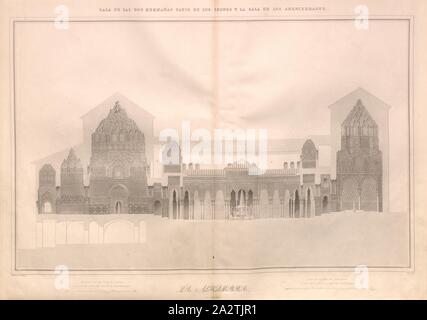 Sala de las dos hermanas patio de los leones y la sala de los abencerrages, Cross section of the hall of the two sisters of the Alhambra in Granada, 19th century, signed: Jules Goury & Owen Jones delt, E. Kennion sculpt .;, Goury, Jules (del.); Jones, Owen (del.); Kennion, E. (sculpt.), 1842, Pascual de Gayangos, Owen Jones, Jules Goury: Plans, elevations sections, and details of the Alhambra [...]. Vol. I. London: published by Owen Jones, 1842-1845 Stock Photo