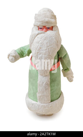 Isolated objects: very old traditional handmade Christmas decoration figurine, Ded Moroz, or Jack Frost, or Santa Claus, on white background Stock Photo