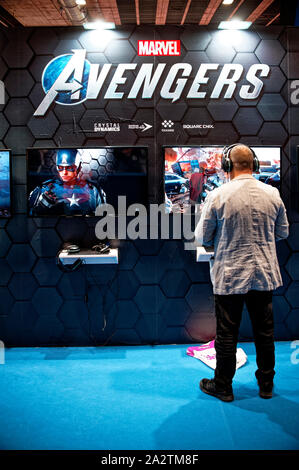 IFEMA, Madrid, Spain. 03th October, 2019. Marvel's Avengers game for PlayStation at the Madrid Games Week / Video game fair, Madrid, Spain. EnriquePSans/Alamy Live News Stock Photo