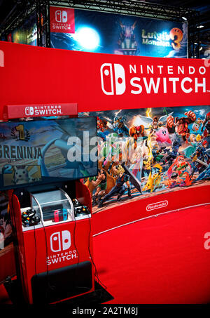 IFEMA, Madrid, Spain. 03th October, 2019. Nintendo Switch Fair Stand at the Madrid Games Week / Video game fair, Madrid, Spain. EnriquePSans/Alamy Live News Stock Photo