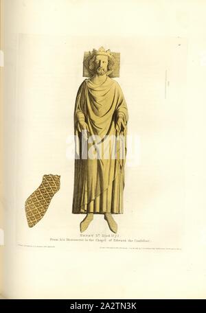 Henry 3. died 1272. From his Monument in the Chapel of Edward the Confessor, Tomb of Henry III., at Westminster Abbey, signed: Drawn & Etched by C.A. Stothard Jun, Published by C.A. Stothard, Fig. 34, 31, after p. 30, Stothard, Charles Alfred Jun. (drawn, etched and publ.), Charles Alfred Stothard, Alfred John Kempe: The monumental effigies of Great Britain: selected from our cathedrals and churches, for the purpose of bringing together, and preserving correct representations of the best historical illustrations extant, from the Norman conquest to the reign of Henry the Eighth: dedicated by Stock Photo