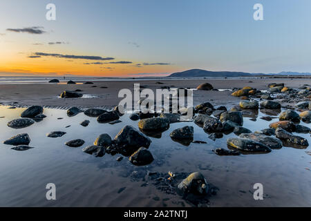 UK Walney Island Sunset. View from Sandy Gap, Walney Island, Barrow-In-Furness on the Cumbrian Coast. Stock Photo