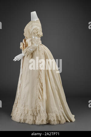 Wedding Dress Skirt Bodice Petticoat Two Sleeves Two Mitts Sash Bow Waist Piece Unknown 18 Cotton Lace Silk Satin A Skirt Center Back 51 1 2 In Center Front 43 In Waist 23 In