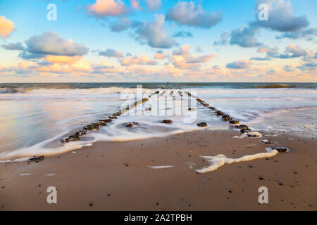 The beach near the dutch villages Westkapelle and Domburg on a warm summer morning. Stock Photo