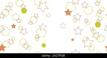 Seamless pattern from polygons and stars. Cropped shapes. Vector illustration. Isolated elements on a white background. Stock Vector