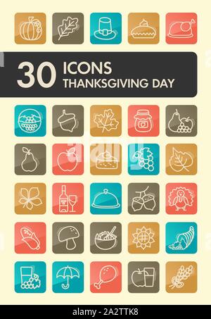 Thanksgiving Day icons set. Harvest vector illustration, eps 10 Stock Vector