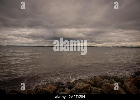 the bay of Travemünde in cloudy autumn weather Stock Photo