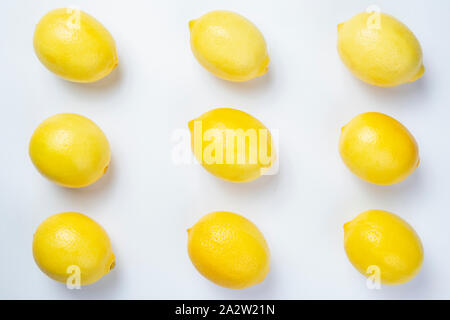 Lemons on white background isolated. Flat lay. Stock Photo