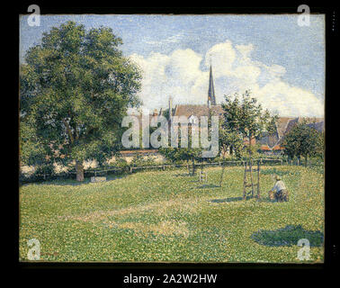 The House of the Deaf Woman and the Belfry at Eragny (La Maison de la Sourde et Le Clocher d'Eragny), Camille Pissarro (French, 1830-1903), 1886, oil on canvas, 25-5/8 x 31-7/8 in. (canvas) 37-1/4 x 43-1/2 x 3 in. (framed), Signed and dated, lower left: C. Pissarro. 1886, other title, Le grand noyer (The Big Walnut Tree), European Painting and Sculpture 1800-1945 Stock Photo