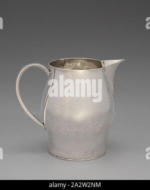 pitcher, Paul Revere (American, 1735-1818), Possibly John Howard, Client (American), Possibly Lucy Howard, Client (American), about 1800-1805, silver, 6-1/2 x 7-3/4 x 5-1/4 in., Engraved, side, beneath spout: JLH [monogram] Impressed, underside: REVERE, Decorative Arts Stock Photo