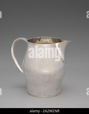 pitcher, Paul Revere (American, 1735-1818), Possibly John Howard, Client (American), Possibly Lucy Howard, Client (American), about 1800-1805, silver, 6-1/2 x 7-3/4 x 5-1/4 in., Engraved, side, beneath spout: JLH [monogram] Impressed, underside: REVERE, Decorative Arts Stock Photo