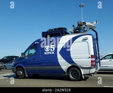 Side view of news truck for San Francisco Bay Area CBS affiliate KPIX in San Francisco, California, August 26, 2019. () Stock Photo