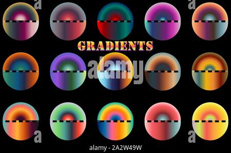 Gradients of 6 colors. Colorful gradients, blurry colors and bright background. Multicolor abstract set of gradients. Stock Vector