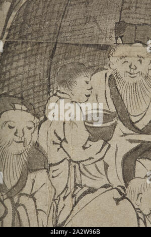 untitled sketch of 100 Old Men, Unknown, Edo, 1700s, ink on paper, 77-1/4 x 25-3/4 in. (overall), Japanese, Asian Art Stock Photo