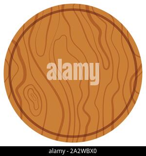 Empty wooden texture cutting and serving round kitchen board flat design icon illustration isolated on white background. Stock Vector
