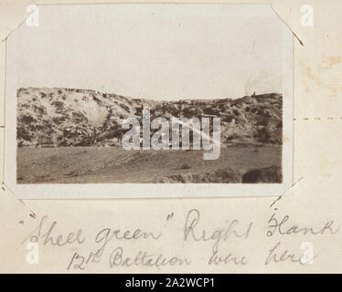 Photograph - 'Shell Green', Gallipoli Peninsula, Turkey, World War I, 1915, Black and white photographic print of Shell Green, showing the position of the 12th Battalion, A.I.F. Attached to a small notebook used as a photograph album, containing 55 black and white photographs of ANZAC soldiers in Egypt, Mudros and Gallipoli during World War I. The photographs were taken by an Australian soldier, Sergeant John Lord or a fellow soldier