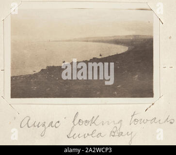 Photograph - 'Anzac' Cove, Gallipoli, Turkey, World War I, 1915, Black and white photographic print depicting a view from Anzac Cove towards Suvla Bay. Attached to a small notebook used as a photograph album, containing 55 black and white photographs of ANZAC soldiers in Egypt, Mudros and Gallipoli during World War I. The photographs were taken by an Australian soldier, Sergeant John Lord or a fellow soldier John Lord served in the 13th Field Stock Photo