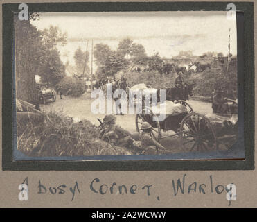 Photograph - 'A Busy Corner, Warloy', France, Sergeant John Lord, World War I, 1916-1917, Black and white photographic print depicting a 'busy corner' in Warloy-Baillon, France Stock Photo