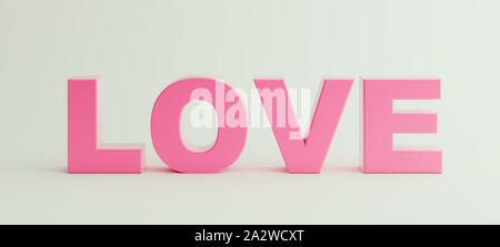 Love written in capital letters, light pink letters isolated on white background,  poster, mock up, 3D Render, 3D Illustration Stock Photo