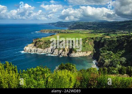 breathtaking view of coastline from Santa Iria viewpoint on the Island of Sao Miguel, Azores, Portugal Stock Photo