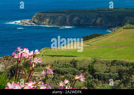 breathtaking view of coastline from Santa Iria viewpoint on the Island of Sao Miguel, Azores, Portugal Stock Photo