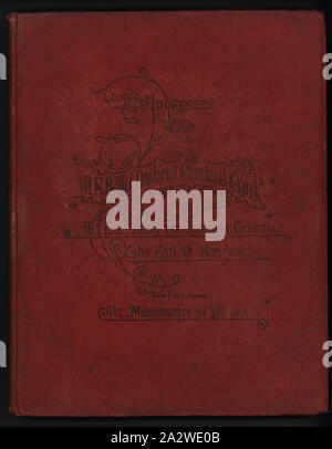 Book - Address to His Royal Highness the Duke of Cornwall & York, Municipal Association of Victoria, 1901, Book titled 'Addresses to His Royal Highness the Duke of Cornwall and York and to His Excellency the Governor-General From The Municipalities of Victoria', published by the Municipal Association of Victoria to commemorate the inauguration of the Commonwealth of Australia in 1901. It was printed by McCarron, Bird & Co in Melbourne. The addresses were made on the occasion of the Duke & Duchess of Stock Photo
