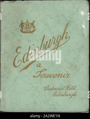 Booklet - 'Edinburgh, A Souvenir, Balmoral Hotel', Edinburgh, Scotland, 1911, 'Edinburgh, A Souvenir' is a booklet issued by Balmoral Hotel in Edinburgh, Scotland, in 1911. It provides information about the hotel and includes a guide to Edinburgh. This is one of about eighty travel brochures, maps, railway time tables, postcards and guidebooks collected by Miss Olive Oliver during her round-the-world tour of the United States of America, Britain and Europe in 1911. Olive Stock Photo