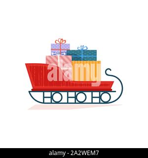 Santa Sleigh hand drawn flat color vector icon Stock Vector